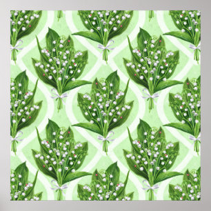 Bouquet of lilly of the valley flowers on green poster