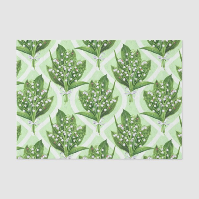 Bouquet of lilly of the valley flowers on green tissue paper (Front)
