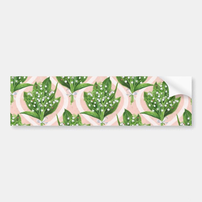 Bouquet of lilly of the valley flowers on pink bumper sticker (Front)