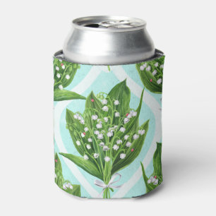 Bouquet of lily of the valley flowers on blue can cooler