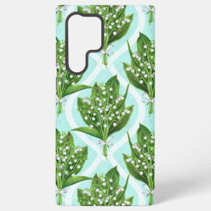 Bouquet of lily of the valley flowers on blue samsung galaxy case