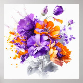 Bouquet of orange and purple flowers poster