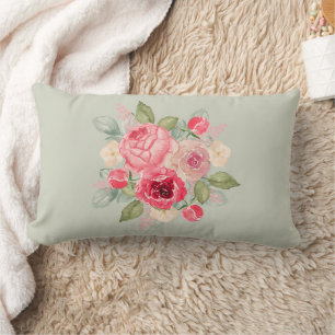 Bouquet of Painted Pink Roses Lumbar Pillow