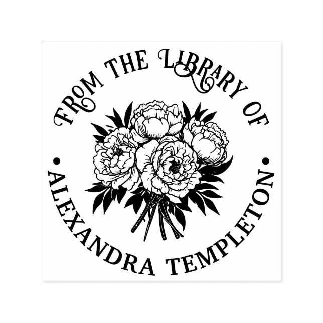 Bouquet of Peonies Library Book Name Embosser Self-inking Stamp (Design)