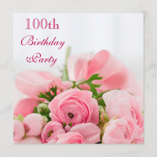 Bouquet Of Pink Roses 100th Birthday Invitation