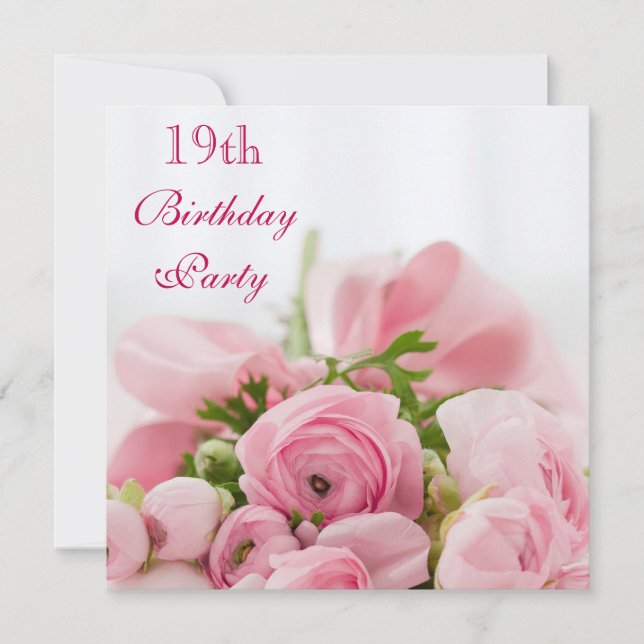 Bouquet Of Pink Roses 19th Birthday Invitation (Front)