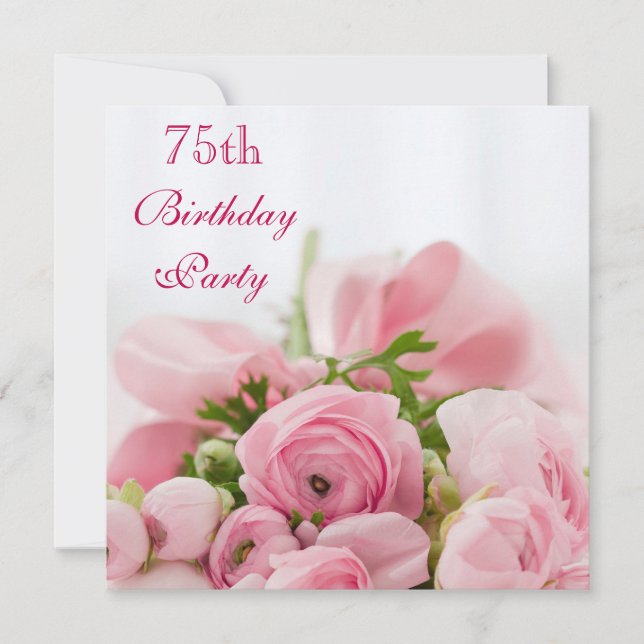Bouquet Of Pink Roses 75th Birthday Invitation (Front)
