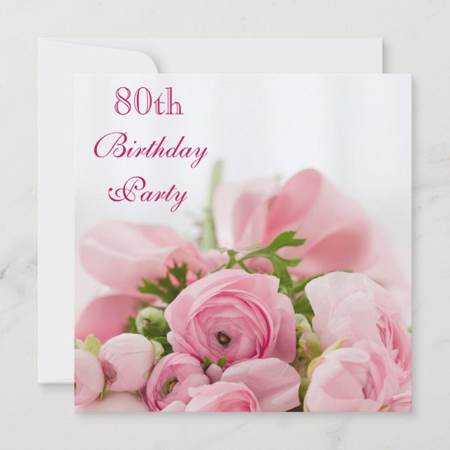 Bouquet Of Pink Roses 80th Birthday Invitation (Front)