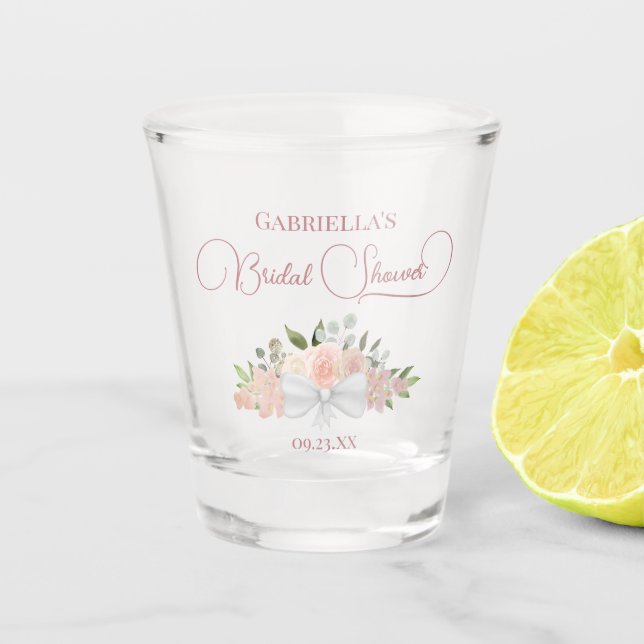 Bouquet of Pink Roses Elegant Bridal Shower Shot Glass (Front)