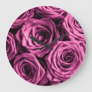 Bouquet of purple roses, flowers floral background large clock