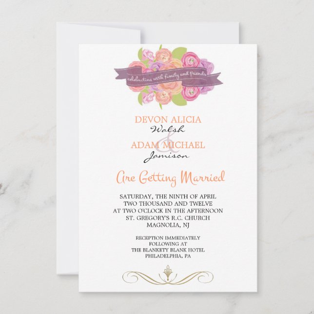 Bouquet of Ranunculus Wedding Invitation (Front)