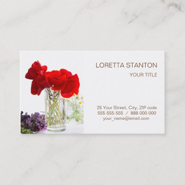 Bouquet of red poppies business card (Front)