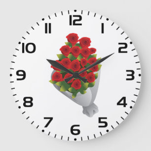 Bouquet Of Red Roses Large Clock