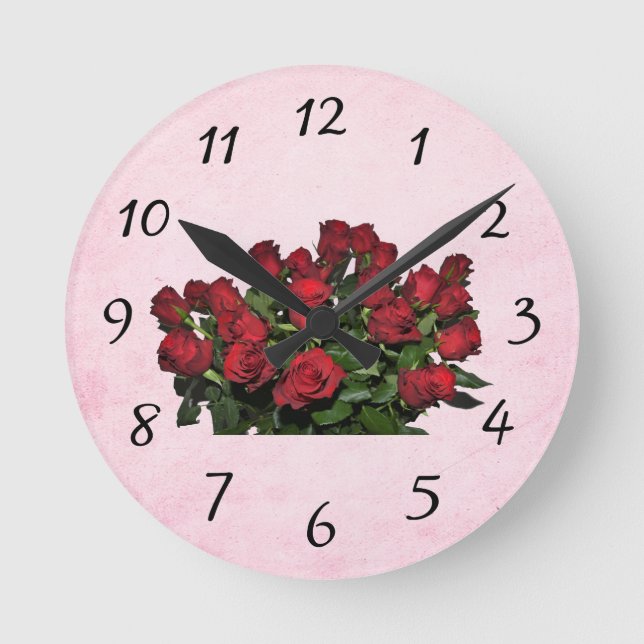 Bouquet of red roses round clock (Front)