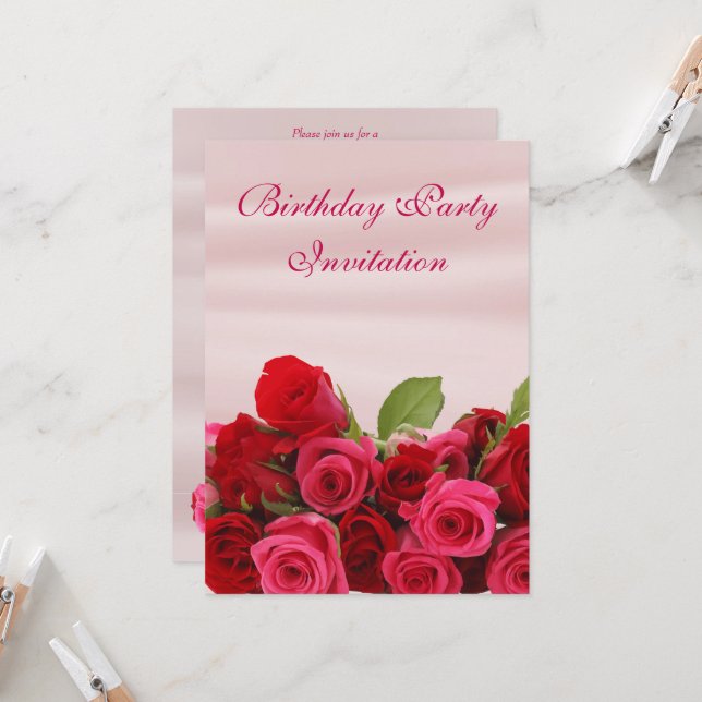 Bouquet Of Romantic Red Roses Birthday Party Invitation (Front/Back In Situ)