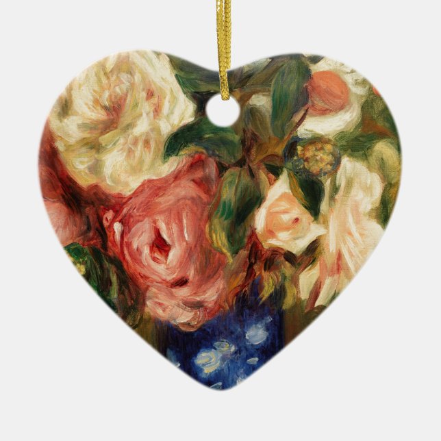 Bouquet of Roses by Renoir Impressionist Painting Ceramic Ornament (Front)
