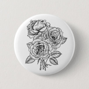 Bouquet of roses in black and white 2 inch round button
