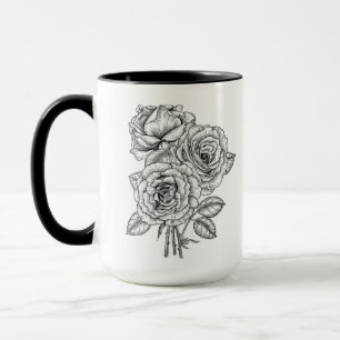 Bouquet of roses in black and white mug