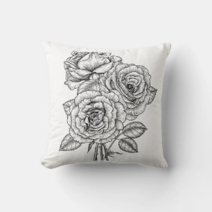 Bouquet of roses in black and white throw pillow