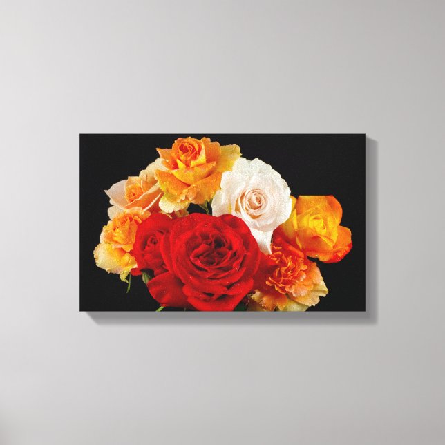 Bouquet of Roses on Black Canvas Print (Front)