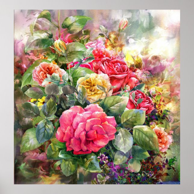 Bouquet Of Roses Watercolor Poster (Front)