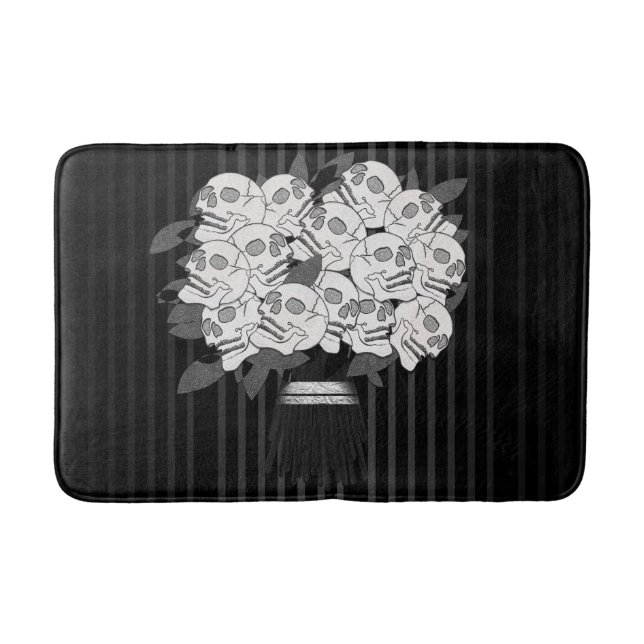 Bouquet of Skull Roses Black & White Bath Mat (Front)