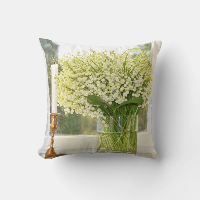 Bouquet of spring flowers lilies of the valley throw pillow (Front)