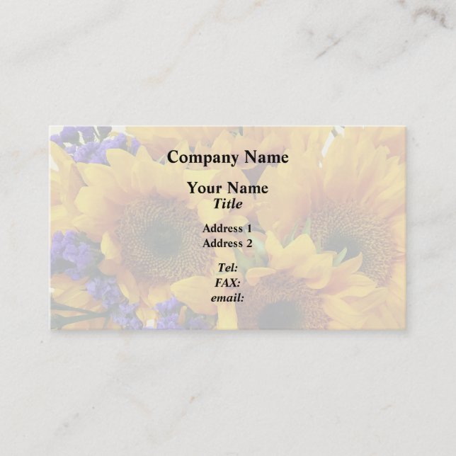 Bouquet of Sunflowers and Purple Statice Business Card (Front)