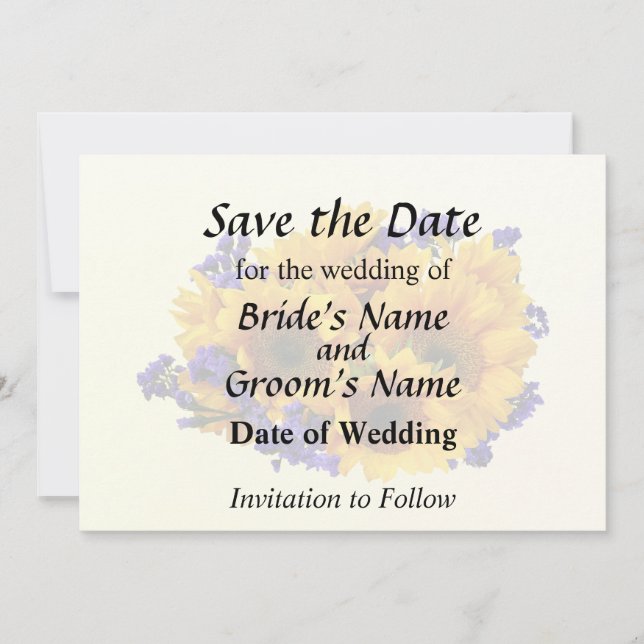 Bouquet of Sunflowers and Purple Statice Save The Date (Front)