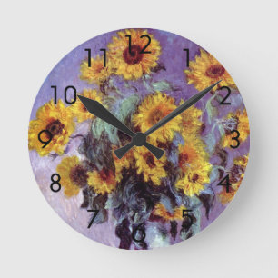 Bouquet of Sunflowers by Claude Monet, Vintage Art Round Clock