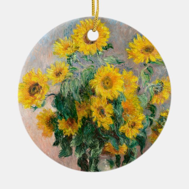 Bouquet of Sunflowers by Monet Impressionist Ceramic Ornament (Front)