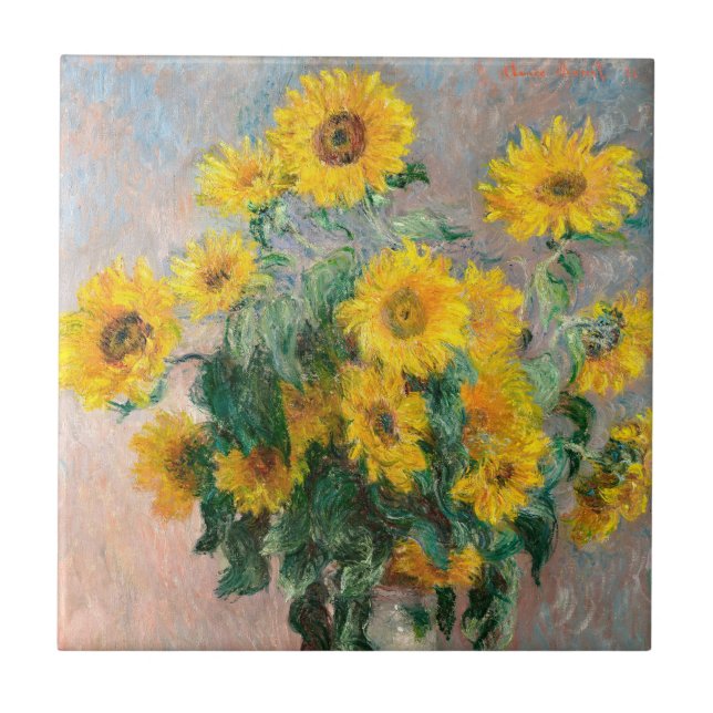 Bouquet of Sunflowers by Monet Impressionist Tile (Front)