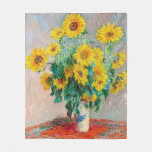 Bouquet of Sunflowers Claude Monet Fleece Blanket
