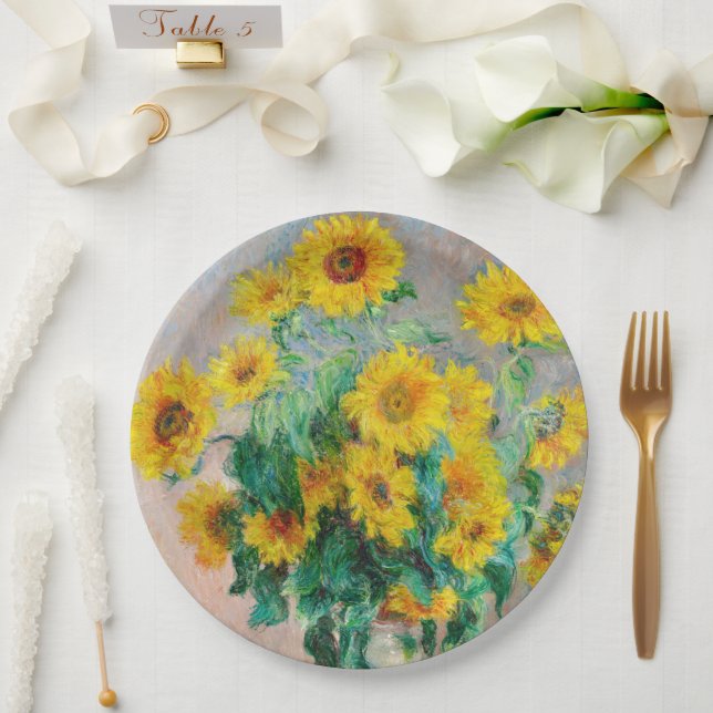 Bouquet of Sunflowers Claude Monet    Paper Plate (Wedding)