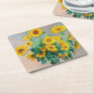 Bouquet of Sunflowers Claude Monet   Square Paper Coaster