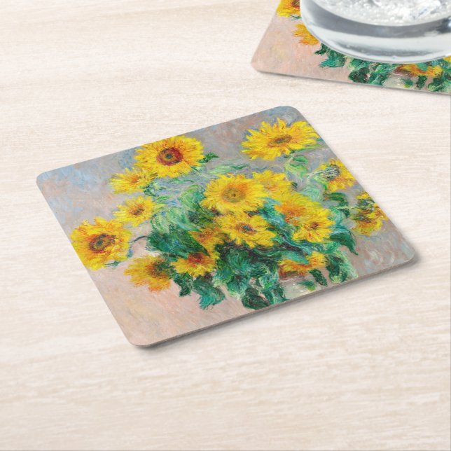 Bouquet of Sunflowers Claude Monet   Square Paper Coaster (Angled)