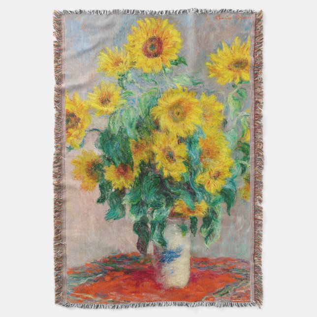 Bouquet of Sunflowers Claude Monet   Throw Blanket (Front Vertical)