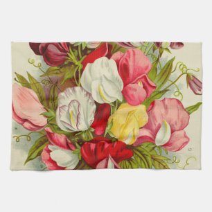 Bouquet of sweet pea flowers kitchen towel