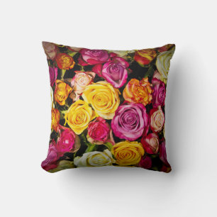 Bouquet Of White Pink Yellow Roses Flowers Pillow