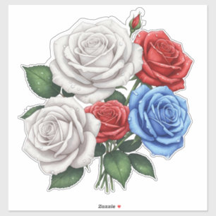 Bouquet of White, Red, and Blue Roses