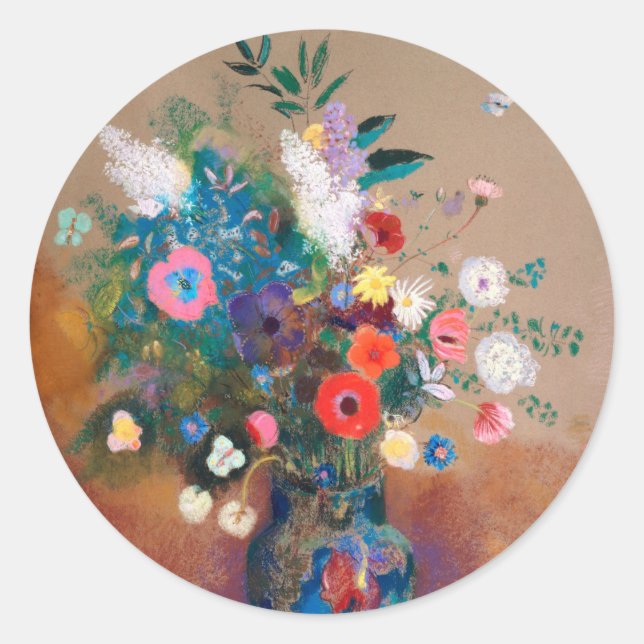 Bouquet Of Wild Field Flowers - Odilon Redon Classic Round Sticker (Front)