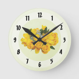 Bouquet of Yellow Roses and Baby’s Breath Round Clock