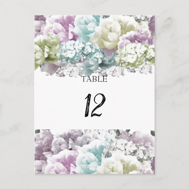  Bouquet Pastel Floral Table Seating Number Card (Front)