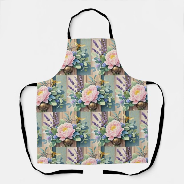 Bouquet peonies lavender flowers Rustic Apron (Front)