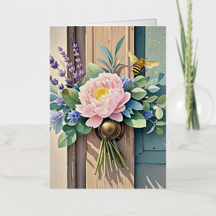 Bouquet peonies lavender flowers Rustic Foil Greeting Card