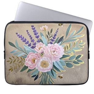 Bouquet peonies lavender flowers Rustic Laptop Sleeve
