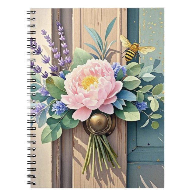 Bouquet peonies lavender flowers Rustic Notebook (Front)