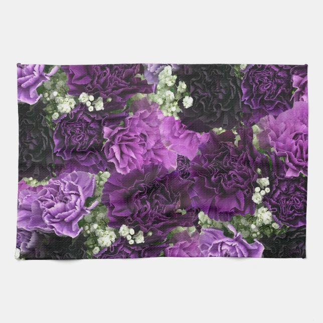 Bouquet Purple Carnations Kitchen Towel (Horizontal)