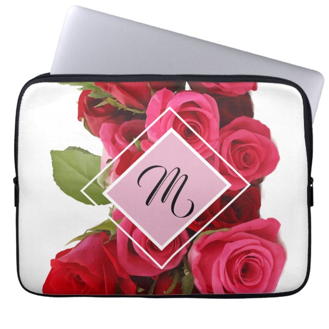 Bouquet Red and Pink Roses Monogram Tablet Sleeve (Front)