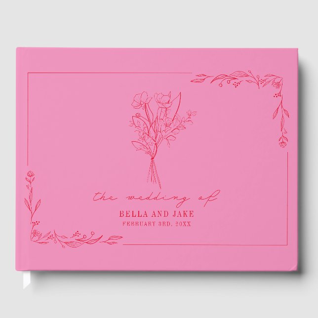 Bouquet Red + Pink Wedding Floral Guest Book (Front)